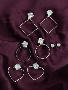 PRIVIU Set Of 4 Silver-Plated Stud Earrings