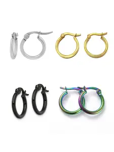 PRIVIU Set Of 4 Stainless Steel Circular Hoop Earrings