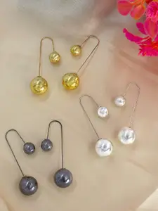 PRIVIU Set Of 3 Beaded Spherical Drop Earrings