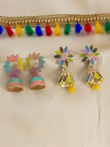 PRIVIU Pack Of 2 Copper-Plated Dome Shaped Jumka Earrings