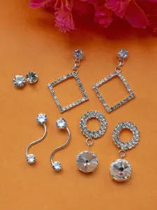 PRIVIU Pack Of 4 Rhodium-Plated Geometric Drop Earrings