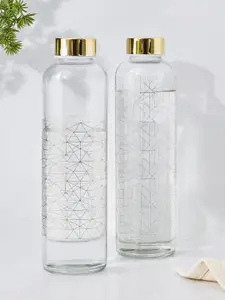 Home Centre Travis Transparent 2 Pieces Printed Glass Water Bottles - 600ml
