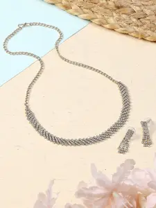 PRIVIU Silver-Plated CZ-Studded Necklace & Earrings