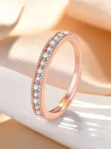 Jewels Galaxy Rose Gold-Plated American Diamond-Studded Adjustable Finger Ring
