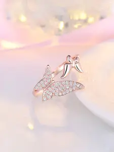 Jewels Galaxy Rose Gold-Plated AD-Studded Adjustable Finger Ring