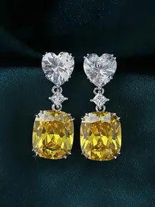 Jewels Galaxy Silver Plated AD Studded Heart Shaped Jhumkas Earrings