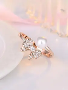 Jewels Galaxy Jewels Galaxy Rose Gold-Plated American Diamond-Studded Finger Ring