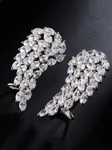 Jewels Galaxy Silver-Plated American Diamond Studded Contemporary Drop Earrings