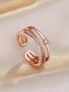 Jewels Galaxy Women Rose Gold-Plated AD-Studded Adjustable Finger Ring