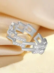Jewels Galaxy Silver-Plated American Diamond-Studded Adjustable Finger Ring
