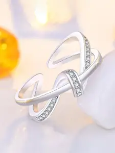 Jewels Galaxy Silver-Plated American Diamond-Studded Adjustable Finger Ring