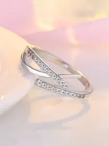 Jewels Galaxy Silver-Plated American Diamond-Studded Adjustable Finger Ring