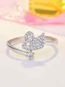 Jewels Galaxy Silver-Plated American Diamond-Studded Adjustable Finger Ring