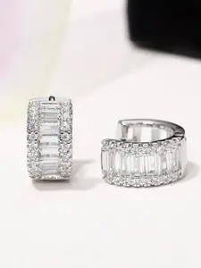 Jewels Galaxy Silver-Plated American Diamond-Studded Classic Hoop Earrings