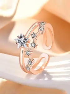 Jewels Galaxy Rose Gold-Plated American Diamond-Studded Adjustable Finger Ring