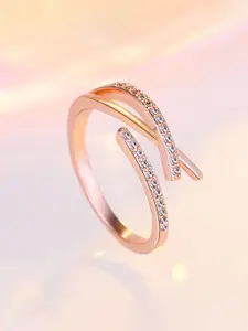 Jewels Galaxy Rose Gold-Plated American Diamond-Studded Adjustable Finger Ring