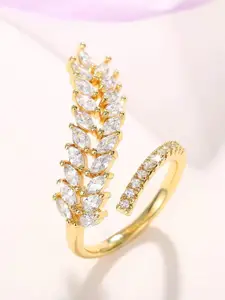 Jewels Galaxy Gold-Plated American Diamond-Studded Adjustable Finger Ring