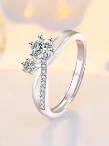 Jewels Galaxy Silver-Plated AD-Studded Adjustable Ring