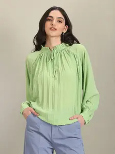 U.S. Polo Assn. Women Tie-Up Neck Cuffed Sleeves Top