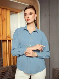 KASSUALLY Blue Ethnic Motifs Printed Spread Collar Casual Shirt
