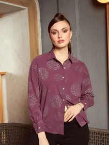 KASSUALLY Pink Ethnic Motifs Printed Spread Collar Casual Shirt