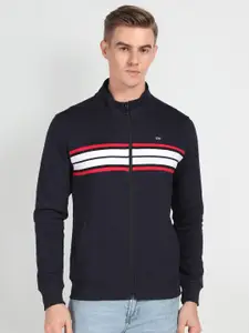 Arrow Sport Striped Mock Collar Long Sleeves Front-Open Sweatshirt
