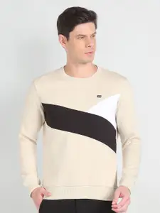 Arrow Sport Colourblocked Round Neck Long Sleeves Ribbed Hem Pullover Sweatshirt