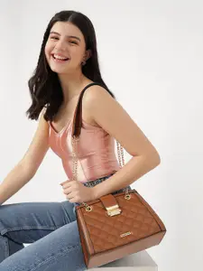 Fastrack Women Metal Accent Textured Satchel with Flap & Top Zip Closure