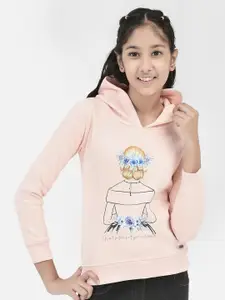 Crimsoune Club Girls Graphic Printed Hooded Neck Cotton Pullover Sweatshirt