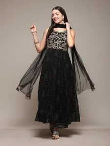 Biba Ethnic Motifs Embroidered Sequinned Maxi Dress With Dupatta