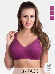 Rajnie Pack Of 3 Self Design Full Coverage Cotton Minimizer Bra With All Day Comfort