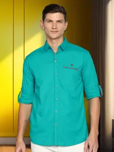Kuons Avenue Smart Slim Fit Spread Collar Linen Casual Shirt