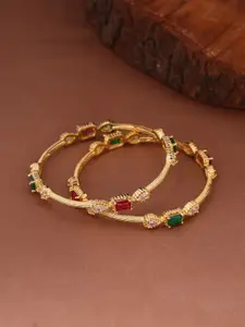 Shoshaa Set Of 2 Gold-Plated Stone-Studded Bangles