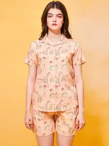 July Women Printed Shirt With Shorts