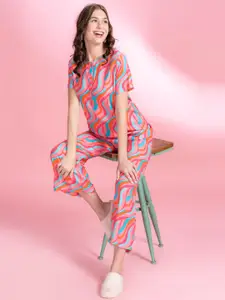July Women Abstract Printed Round Neck Night suit