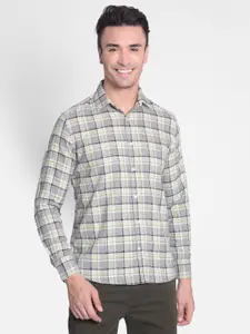Crimsoune Club Slim Fit Tartan Checks Spread Collar Cotton Casual Shirt