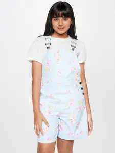 AND Girls Printed Straight Leg Pure Cotton Dungaree With T-Shirt
