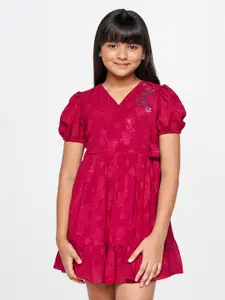 AND Self Design V-Neck Puff Sleeve Wrap Dress