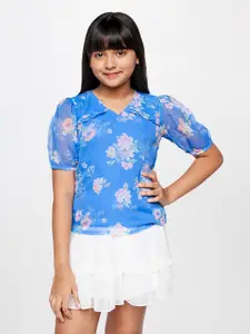 AND Girls Floral Printed Short Sleeves Printed Top With Skirt