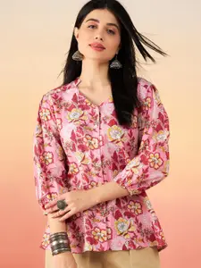 Sangria Floral Printed Pure Cotton Straight Short Kurti