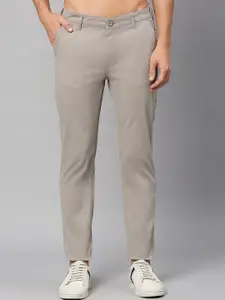 Roadster Men Grey Slim-Fit Mid-Rise Regular Plain Cotton Trousers