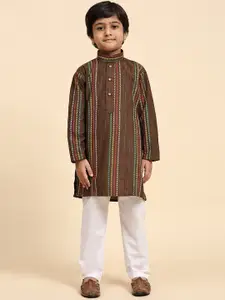 Pro-Ethic STYLE DEVELOPER Boys Striped Band Collar Straight Kurta With Pyjamas