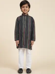 Pro-Ethic STYLE DEVELOPER Boys Striped Band Collar Straight Kurta With Pyjamas
