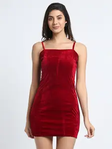 Trend Arrest Shoulder Straps Velvet Bodycon Mini Dress