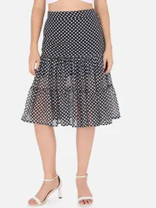Trend Arrest Polka Dot Printed Tiered Midi Skirts
