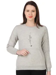 FLOSBERRY Typography Printed Round Neck Cotton Pullover Sweatshirt