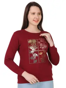 FLOSBERRY Floral Printed Round Neck Cotton Pullover Sweatshirt