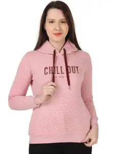 FLOSBERRY Typography Printed Hooded Neck Cotton Pullover Sweatshirt
