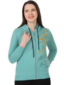 FLOSBERRY Graphic Printed Hooded Cotton Sweatshirt