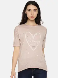 ONLY Women Pink Printed Round Neck T-shirt